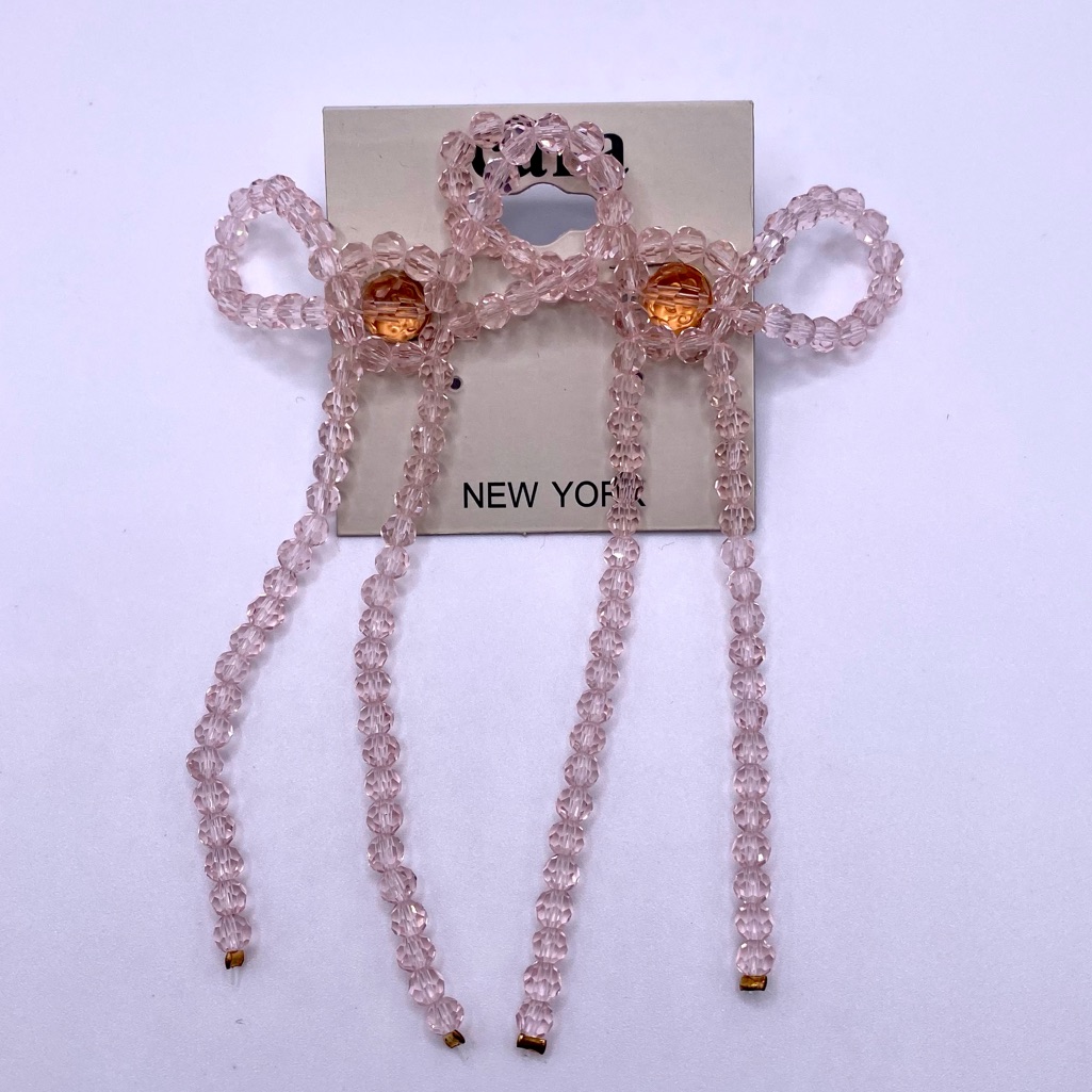 Cara Accessories Beaded Bow Dangle Earrings - Light Pink With Orange Beads Nwt 10$